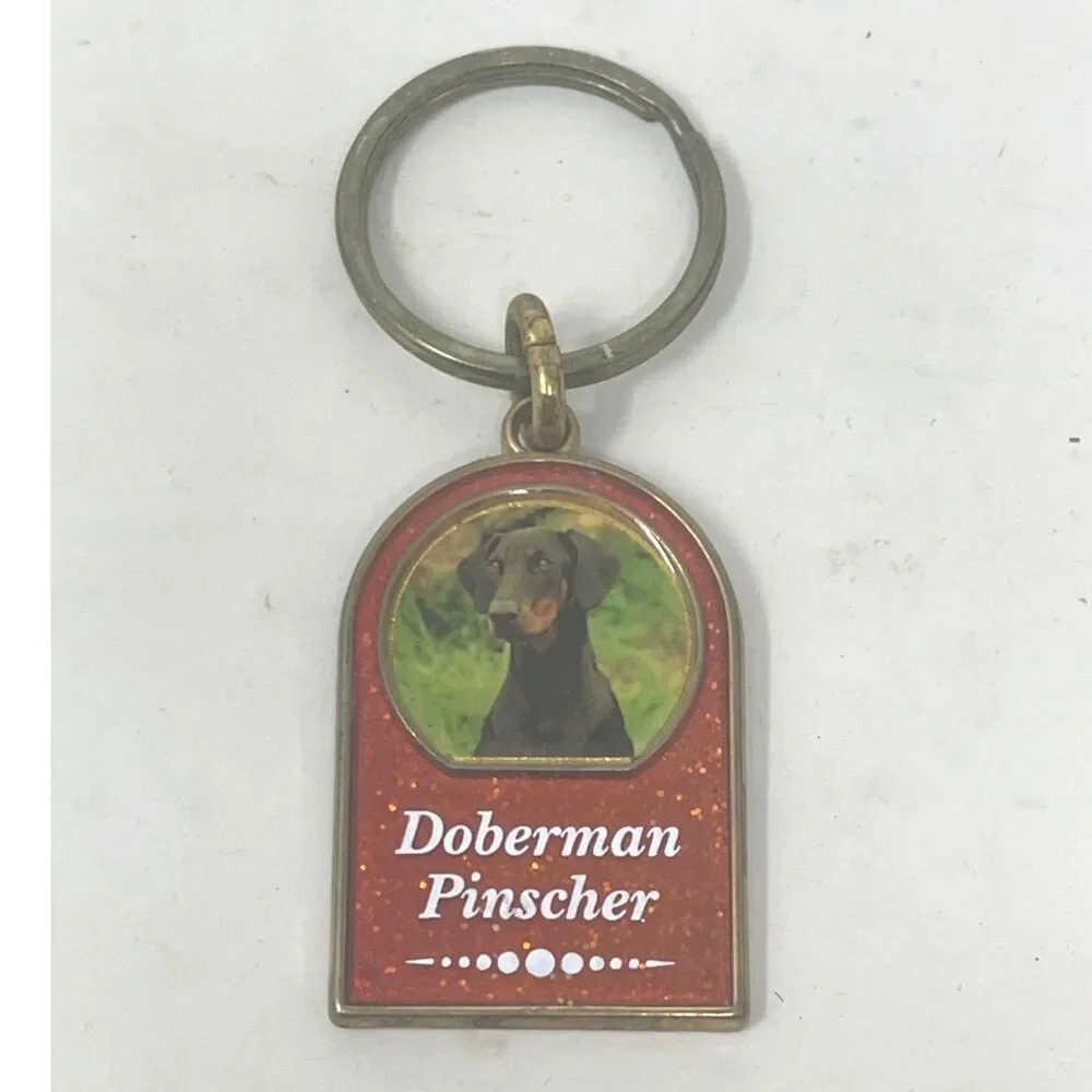 Vintage Doberman Pincher Metal & Enamel Keychain Lastings USA Made Dog Animal